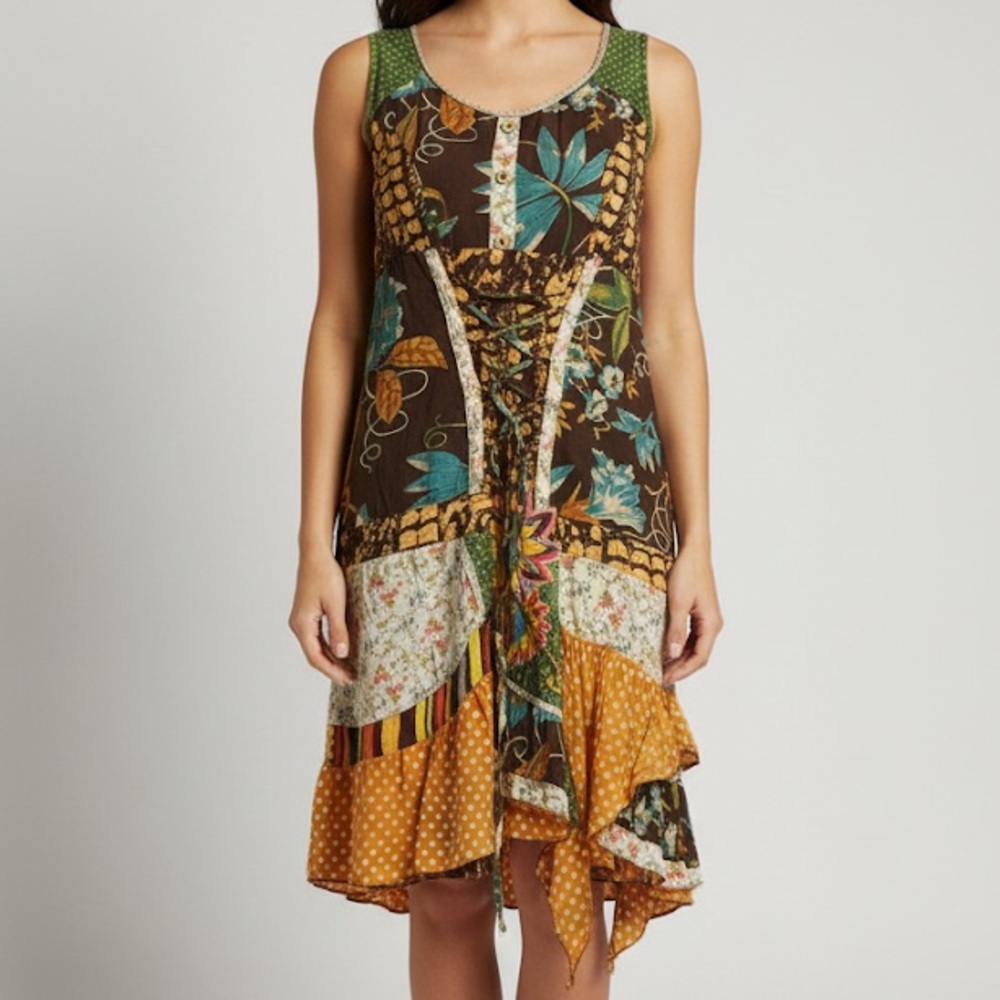 Boho Patchwork Summer Sleeveless Knee Length Dress Women's‎ Size Medium